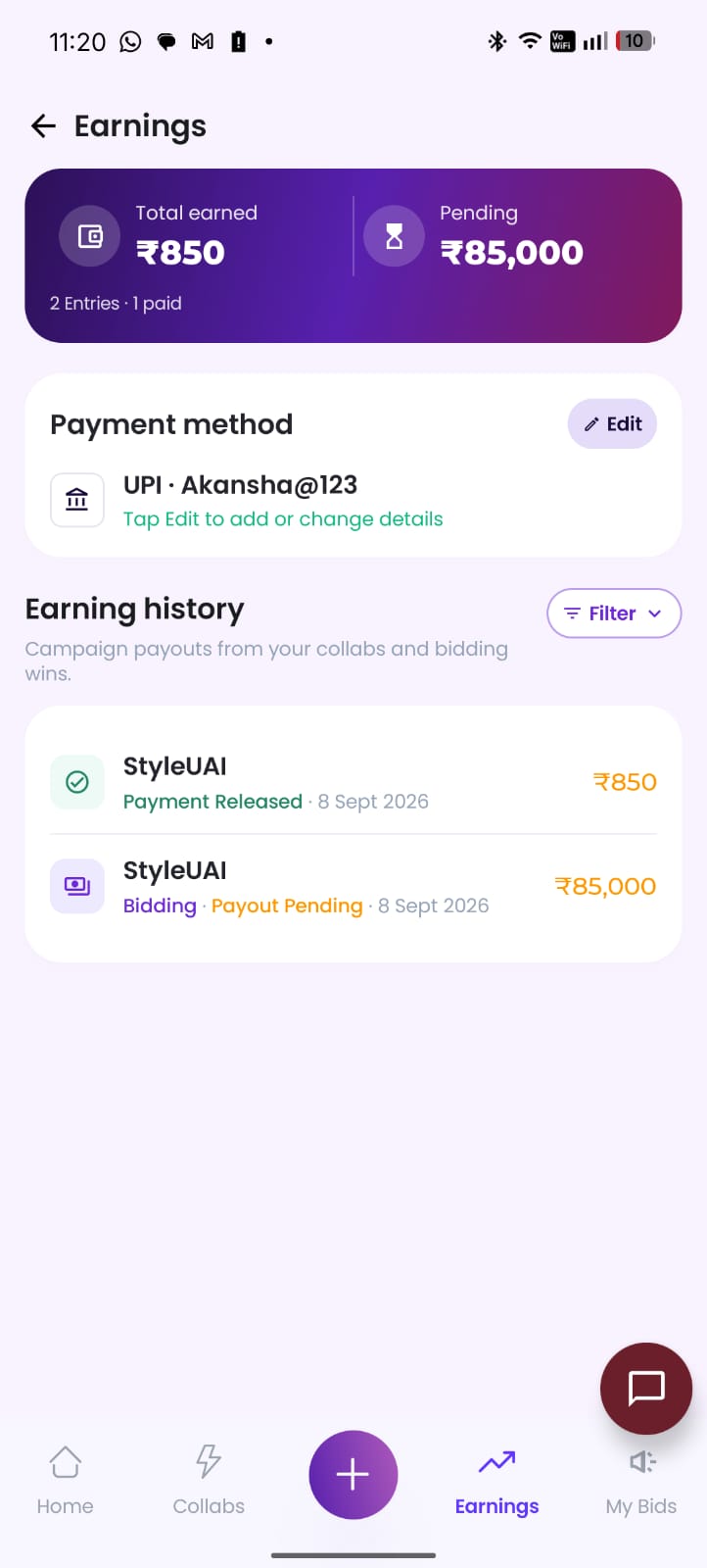 Talent app: approve, post and get paid