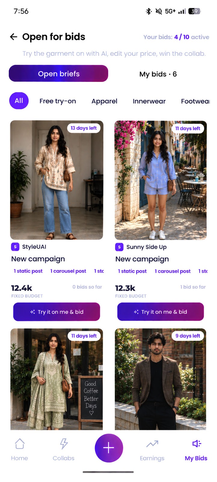 Talent app: open campaign briefs from brands booking through the marketplace
