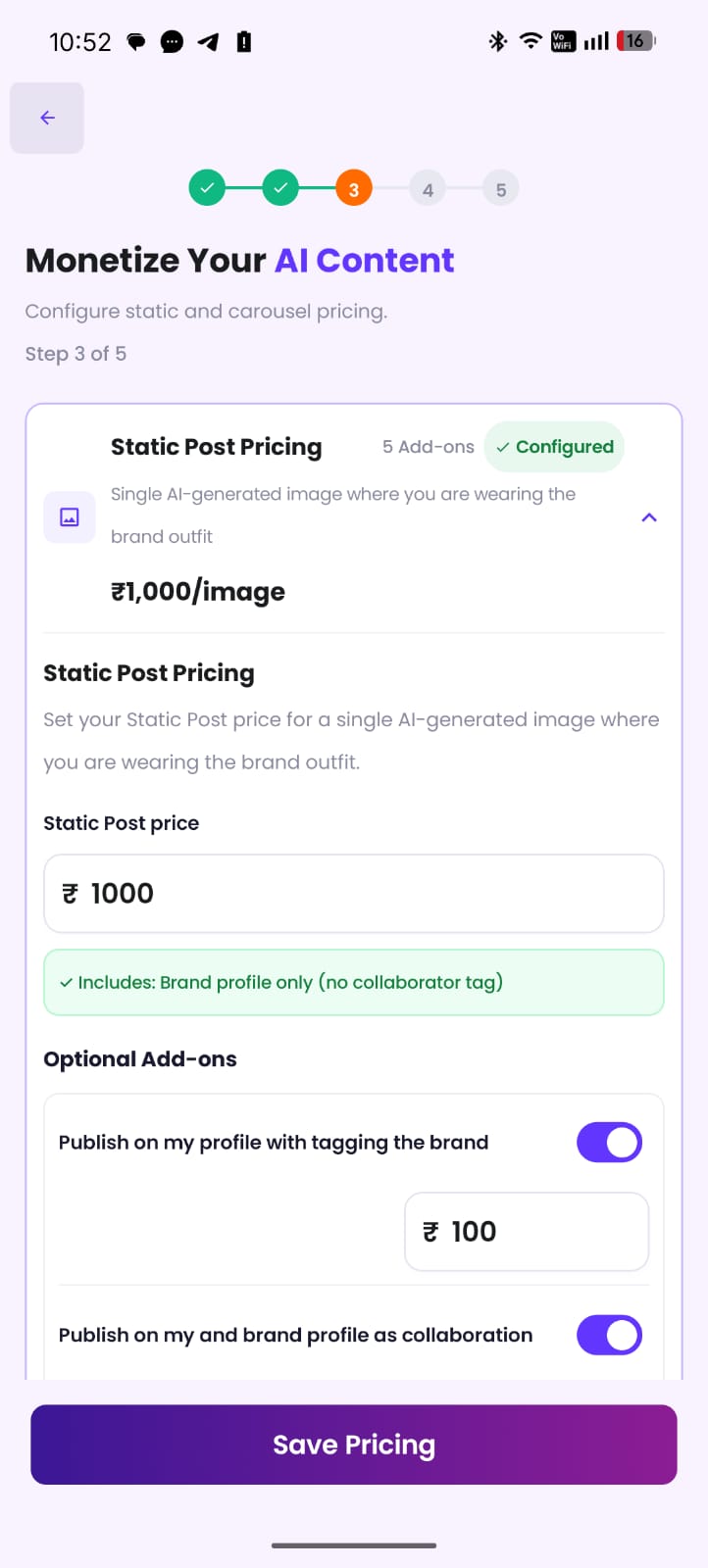 Talent app: likeness licence and consent screen