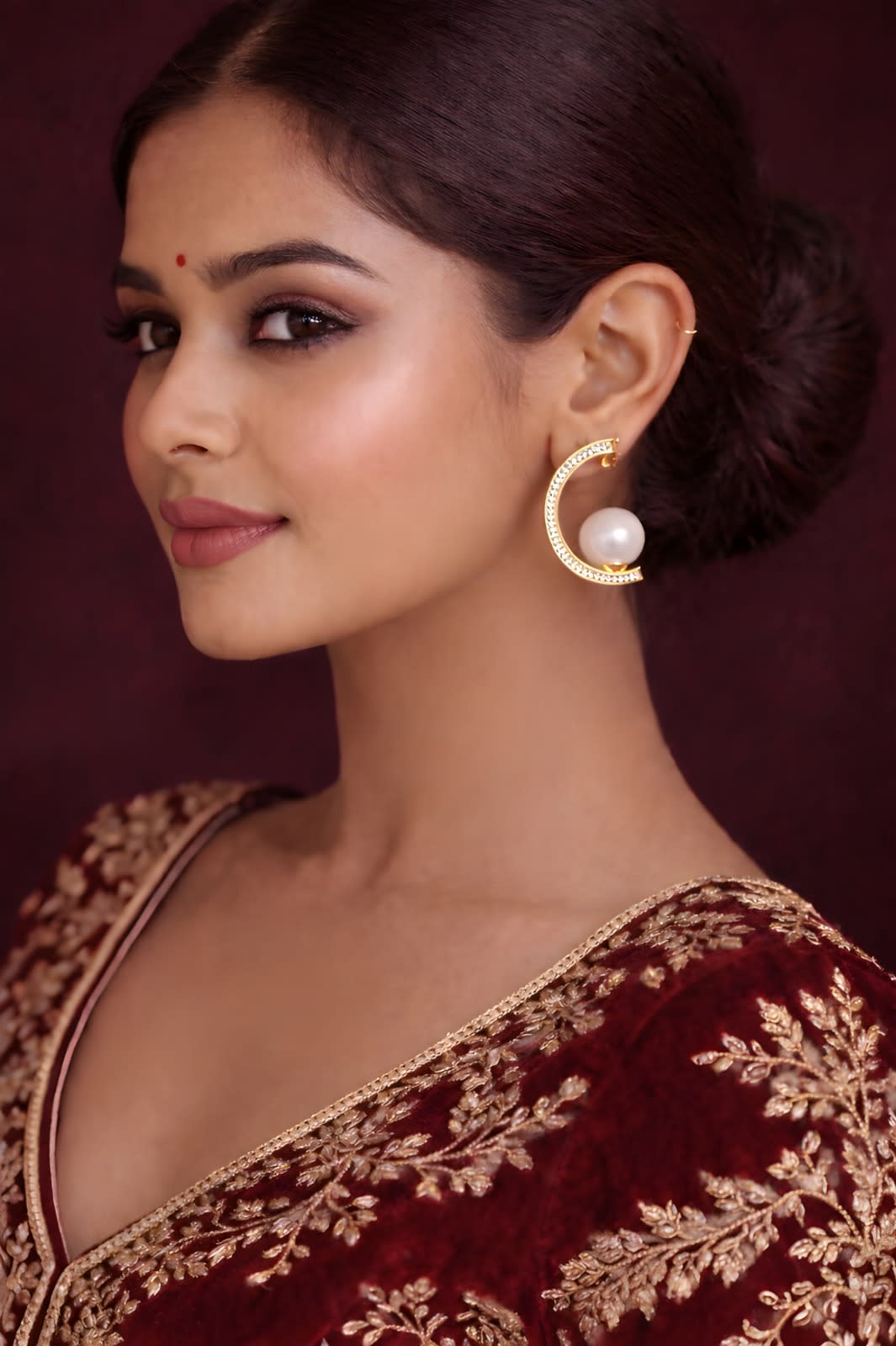 Earring rendered on a model, StyleUAI jewellery try-on output