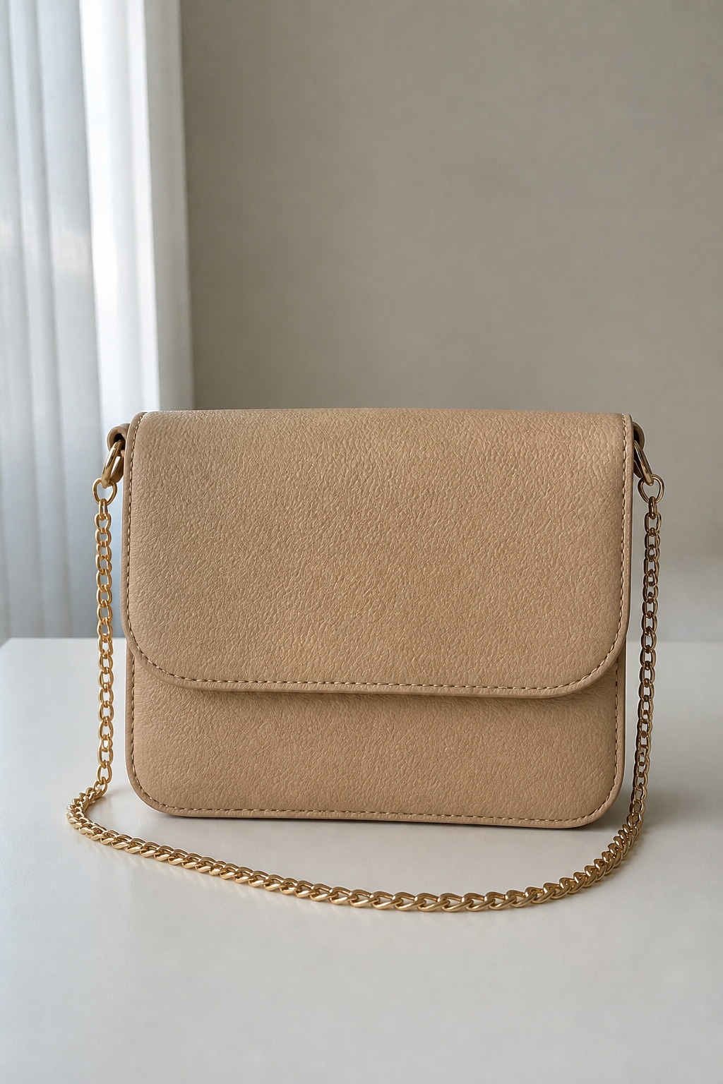 Structured handbag product photo, lifestyle try-on input