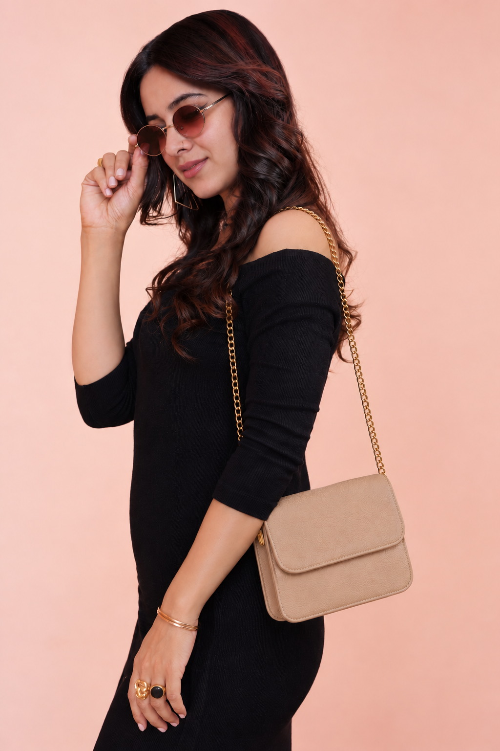 Same bag styled on a licensed influencer, StyleUAI lifestyle output