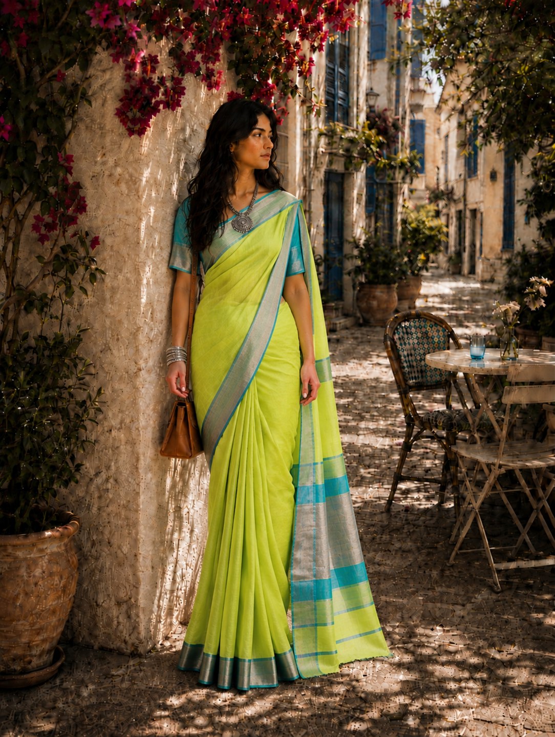 StyleUAI try-on output detail: saree print, border and blouse intact